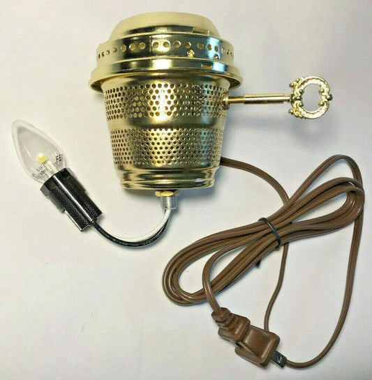 Brass Electric Burner 3 - Way With Bottom Nite Lite & Brown Cord for Aladdin Lamps - Stone Door Lamps