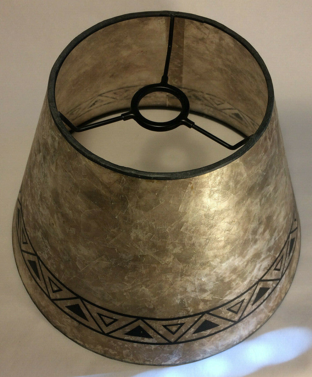New Parchment Color Empire Shaped Mica Lamp Shade W/ Geometric Design Print 709N