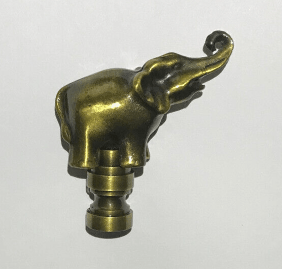New 2 1/4" Cast Brass Elephant Lamp Finial w/ Antique Finish, 1/4 - 27F Tap BF073A - Stone Door Lamps