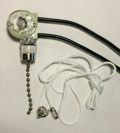 New Nickel Pull Chain On/Off Canopy Switch, 6" Long Wire Leads #CS405N - Stone Door Lamps