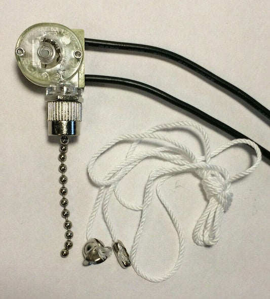 New Nickel Pull Chain On/Off Canopy Switch, 6" Long Wire Leads #CS405N - Stone Door Lamps