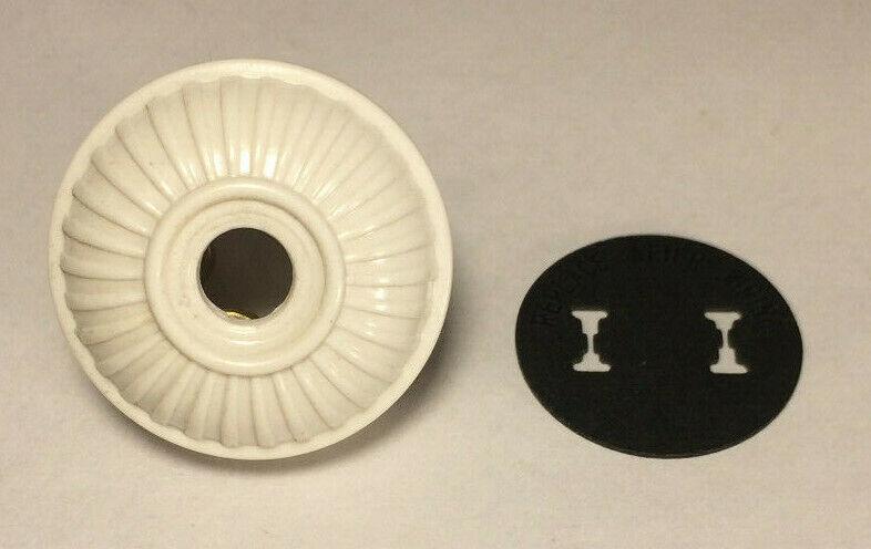 White Ribbed Embossed Early Electrical Style Plug for Antique Lamps + Insulator - Stone Door Lamps