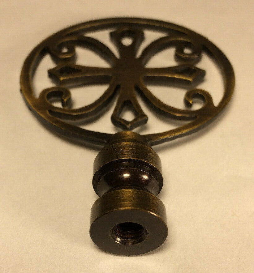 New 1 15/16" Brass Cross Lamp Harp Finial, Antique Brass Finish, 1/4-27F, #LF343