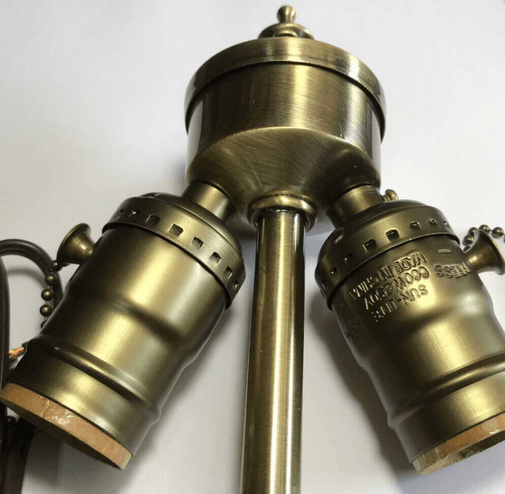 Medium Base Two Light Pull Chain Lamp Cluster W/ Lead Wire, Antique Brass Finish - Stone Door Lamps