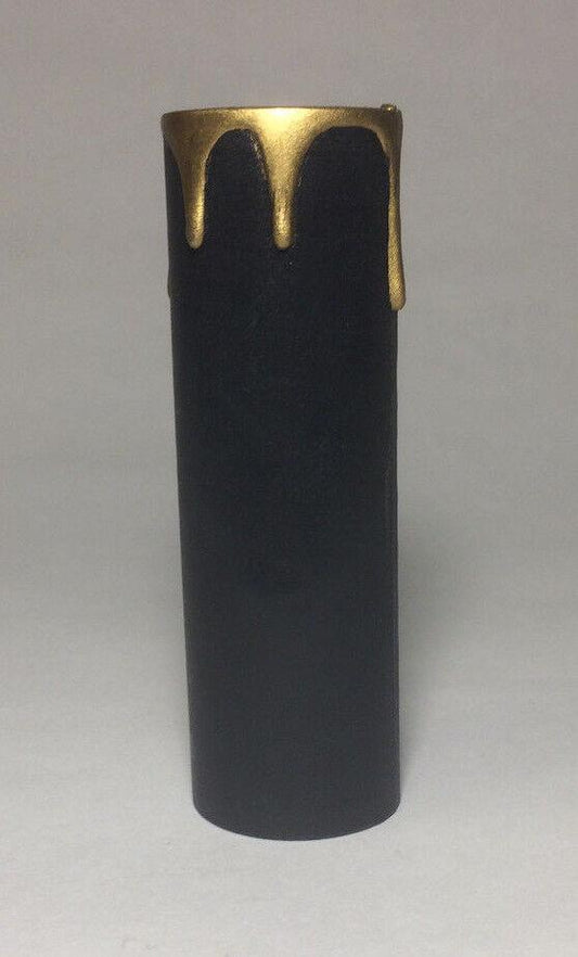 4" HEIGHT BLACK PLASTIC EDISON STANDARD SOCKET CANDLE COVER W/ GOLD DRIPS CC923 - Stone Door Lamps