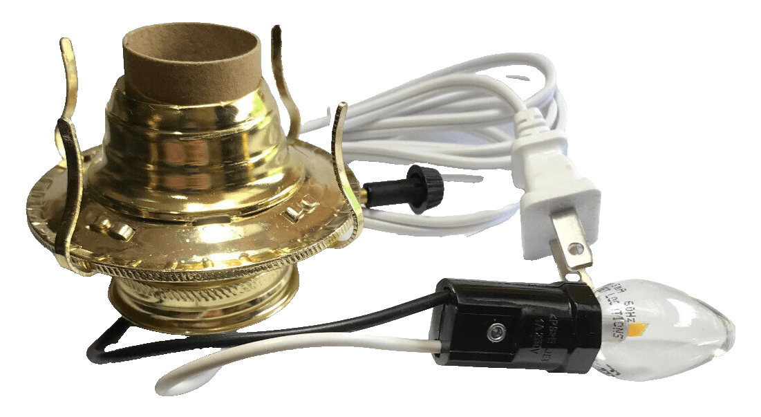 New Brass Plated #2, 3 - Terminal Electric Lamp Burner, 6' White Cord Bottom Light - Stone Door Lamps