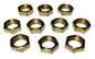 Lot Of 10, 1/4F Heavy Steel Brass Plated Hex Nuts, 11/16" Dia. 1/4" Thick #605BP