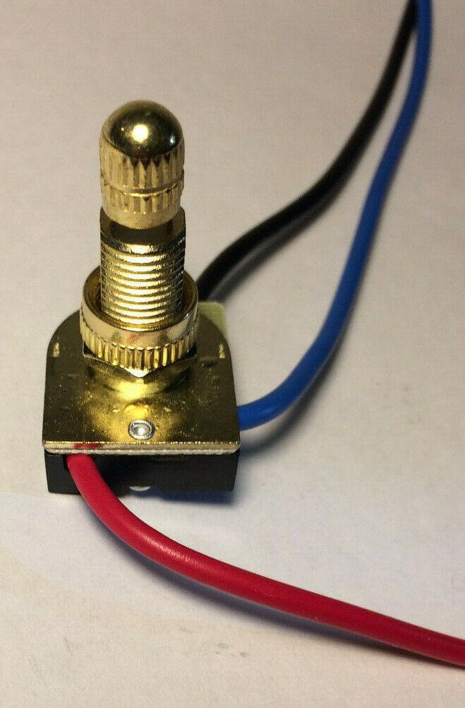 New 3 - Way Brass Rotary Switch, 2 Circuit, 5/8" Shank, 6" Long Wire Leads #RS408 - Stone Door Lamps