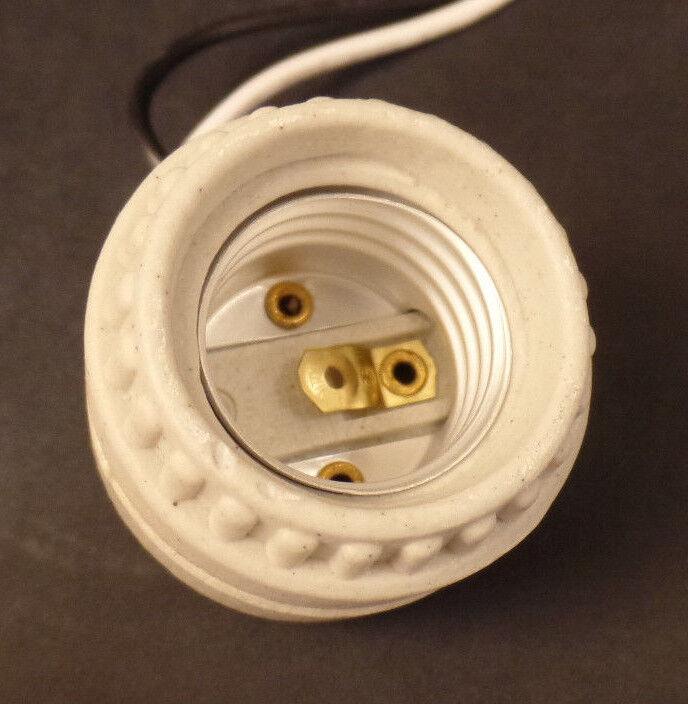 New Leviton 2 Piece Ring Type Medium Base Porcelain Socket With 9" Lead Wires - Stone Door Lamps