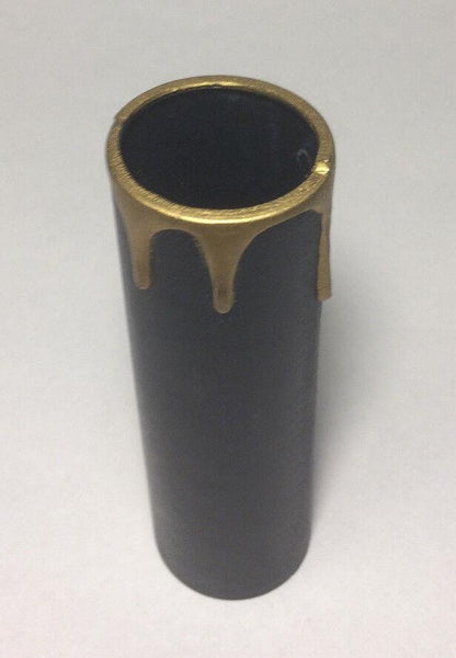 4" HEIGHT BLACK PLASTIC EDISON STANDARD SOCKET CANDLE COVER W/ GOLD DRIPS CC923 - Stone Door Lamps