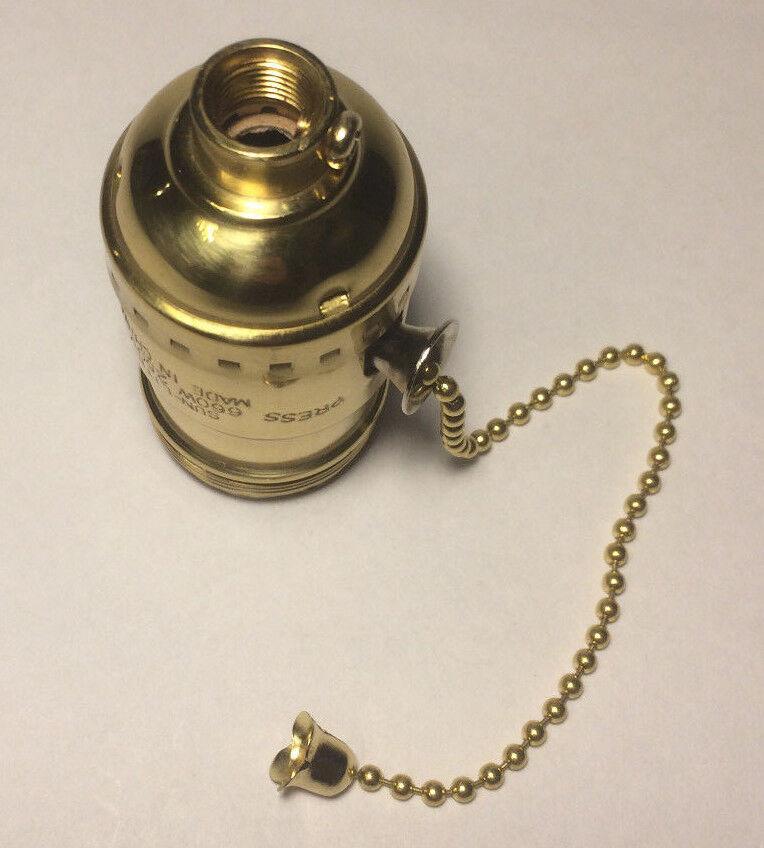 New On/Off Solid Brass Uno Pull Chain Lamp Socket Early Electric Style #SO285 - Stone Door Lamps