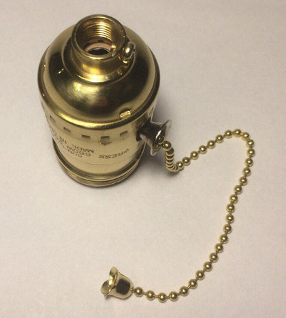 New On/Off Solid Brass Uno Pull Chain Lamp Socket Early Electric Style #SO285 - Stone Door Lamps