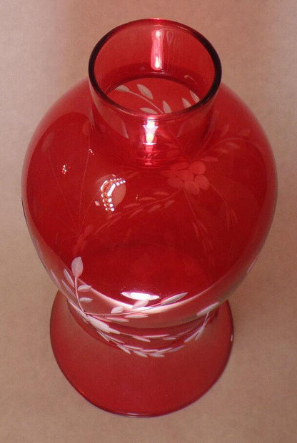 Cranberry Cut Flower Glass Hurricane Lamp Shade Candle Sconce Light, 5" x 10" - Stone Door Lamps