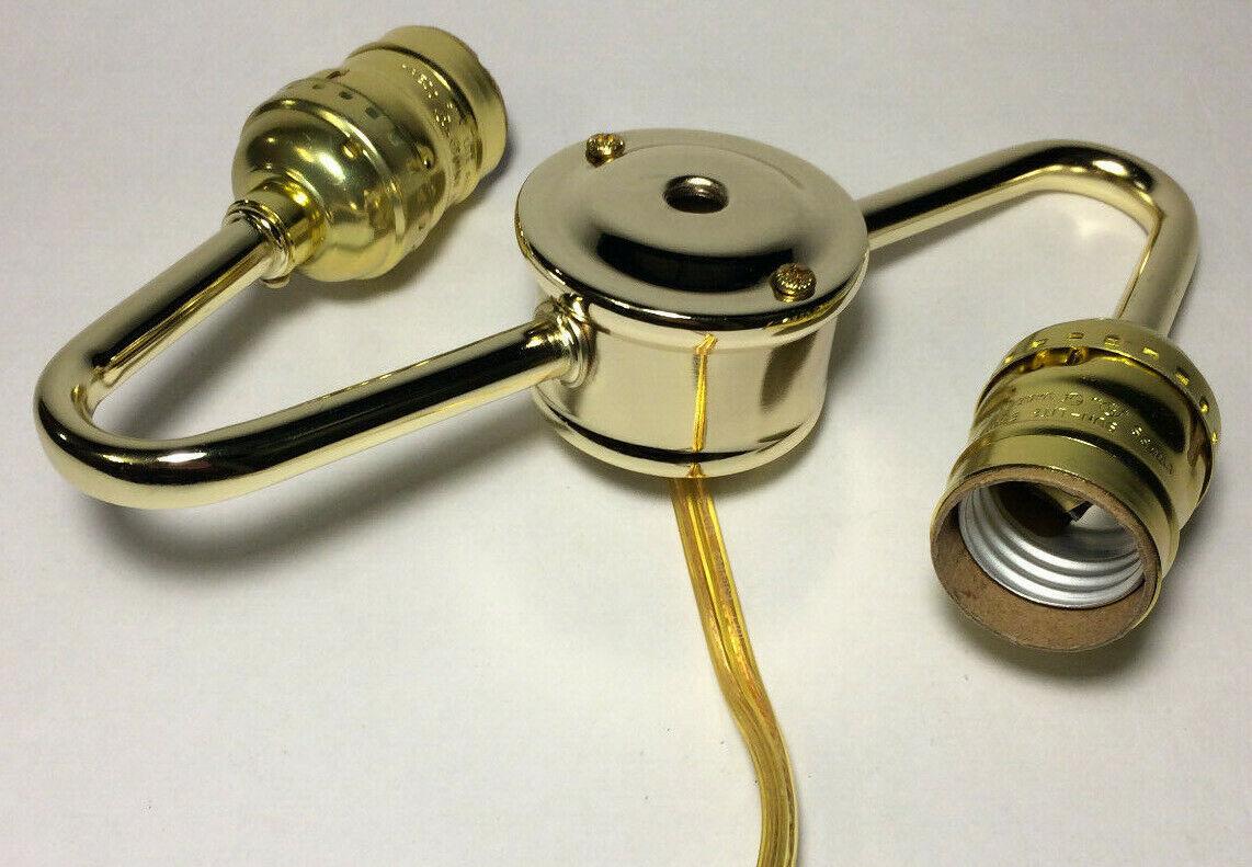 New Wired S - Type 2 - Arm Lamp Cluster Body w/ Keyless Sockets, Brass Plated LC408K - Stone Door Lamps