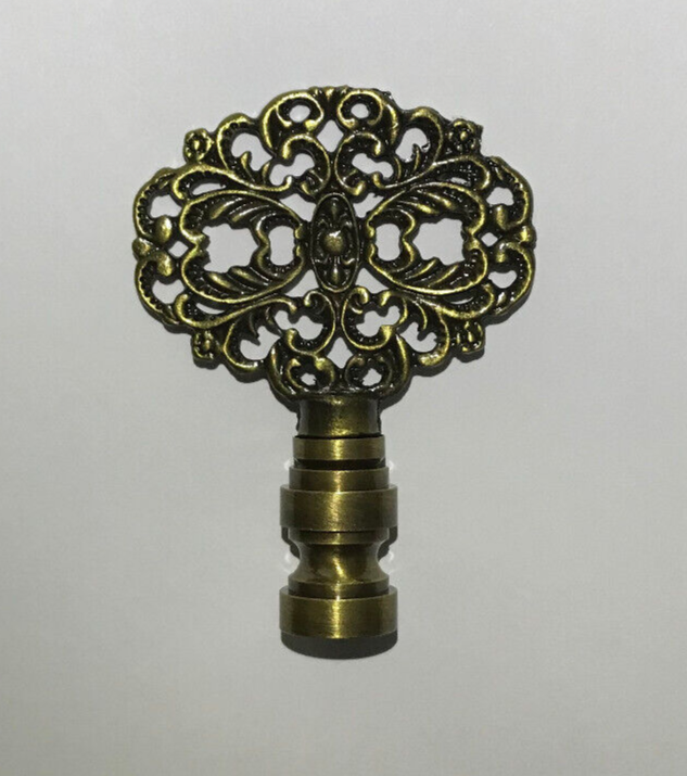 New 2 3/8" Solid Brass Die Cast Rosette Lamp Finial, 1/4-27 Antique Brass Finish