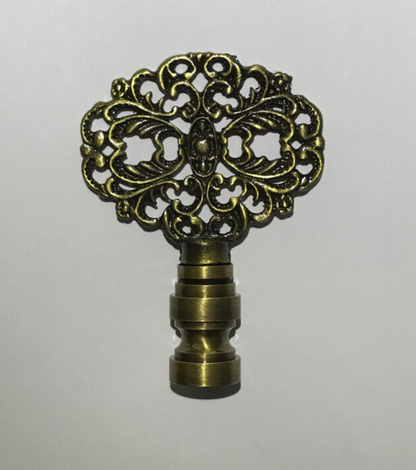 New 2 3/8" Solid Brass Die Cast Rosette Lamp Finial, 1/4-27 Antique Brass Finish
