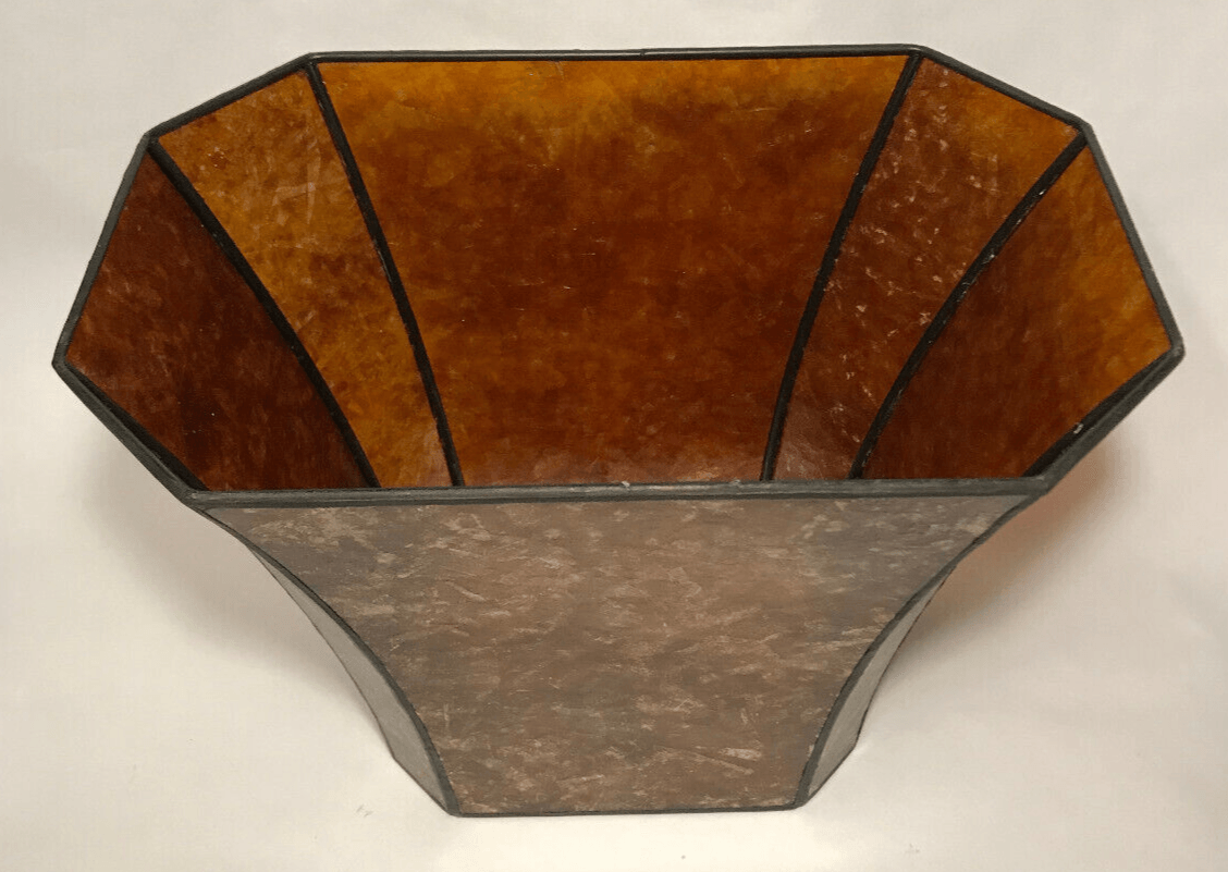 New Rectangle Mica Lamp Shade, Antique Amber Cut Corner, Copper Foil Frame - Stone Door Lamps