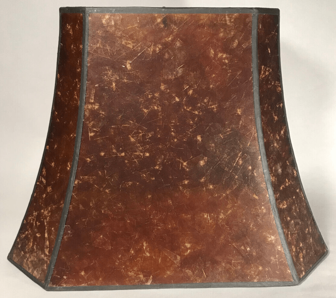 New Rectangle Mica Lamp Shade, Antique Amber Cut Corner, Copper Foil Frame - Stone Door Lamps