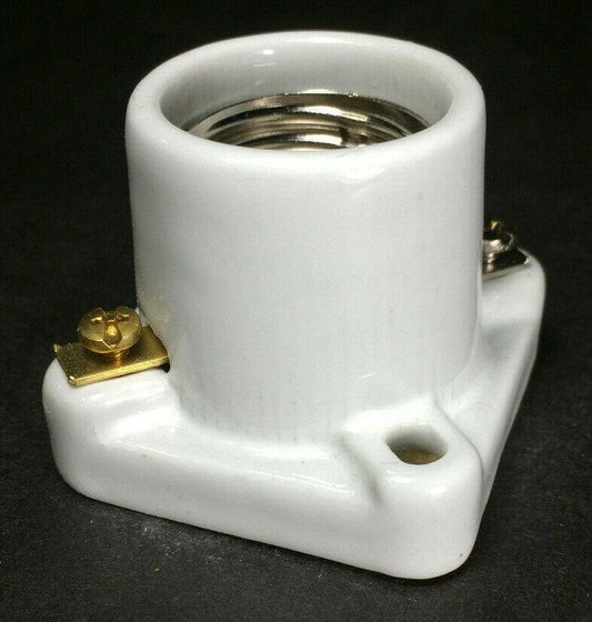 New 2" Square Medium Base Porcelain Pony Cleat Lamp Socket #PS717 - Stone Door Lamps