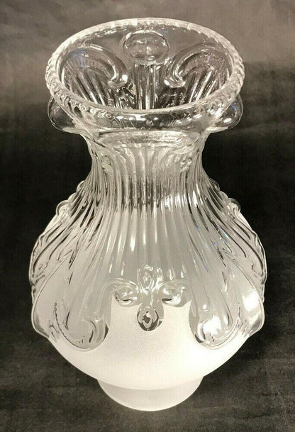 New 3" x 8 1/2" Clear & Frosted Embossed Glass Princess Feather Lamp Chimney 