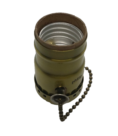 New On/Off Pull Chain Lamp Socket, Solid Brass, Antique Brass Finish #SO286A