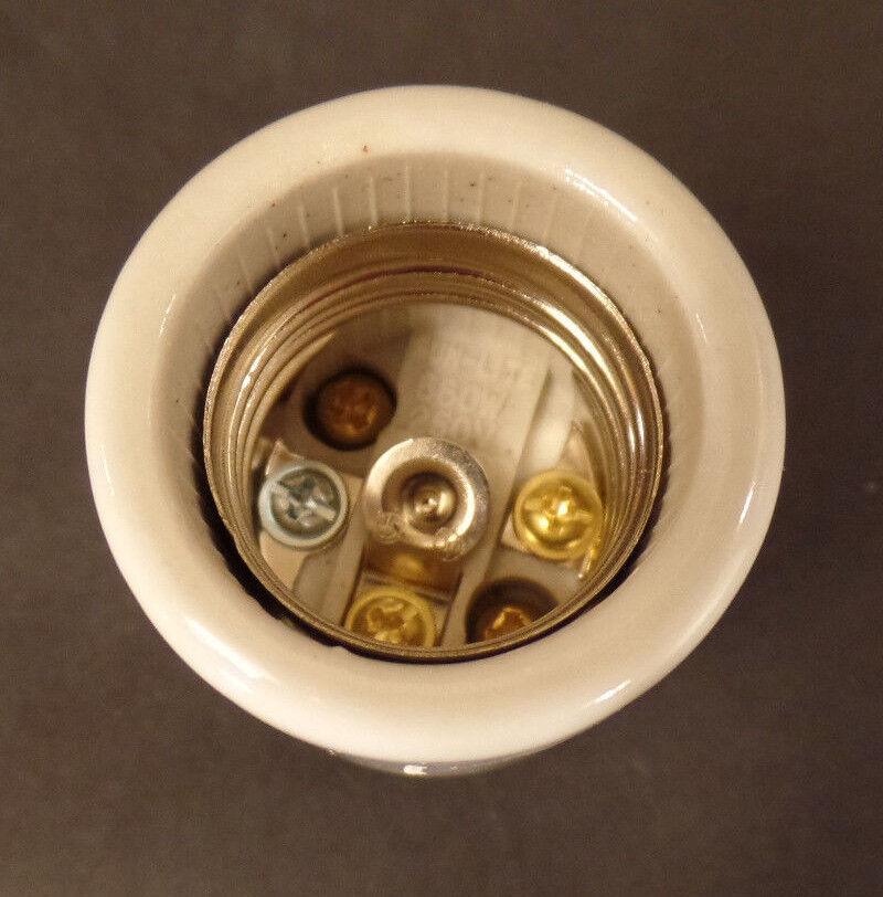 New E26 Keyless Porcelain 3 Terminal Socket W/ Ground Screw, 1/4 IPS Thread #304 - Stone Door Lamps