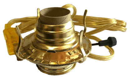 New Brass Plated #2 Electric Lamp Burner With 6 ft. Gold Cord #EB206 - Stone Door Lamps