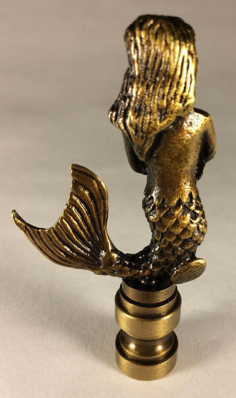 New 2 7/8" Solid Brass Mermaid Lamp Harp Finial, Antique Brass Finish #LF262A - Stone Door Lamps