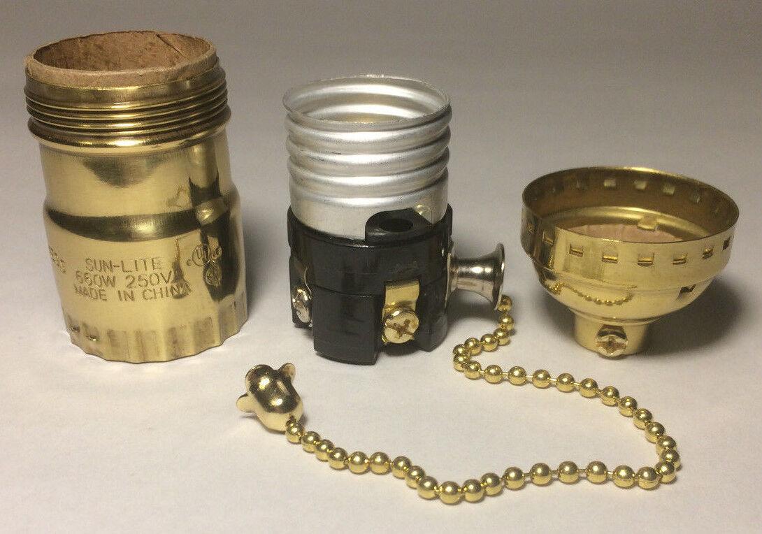 New On/Off Solid Brass Uno Pull Chain Lamp Socket Early Electric Style #SO285 - Stone Door Lamps