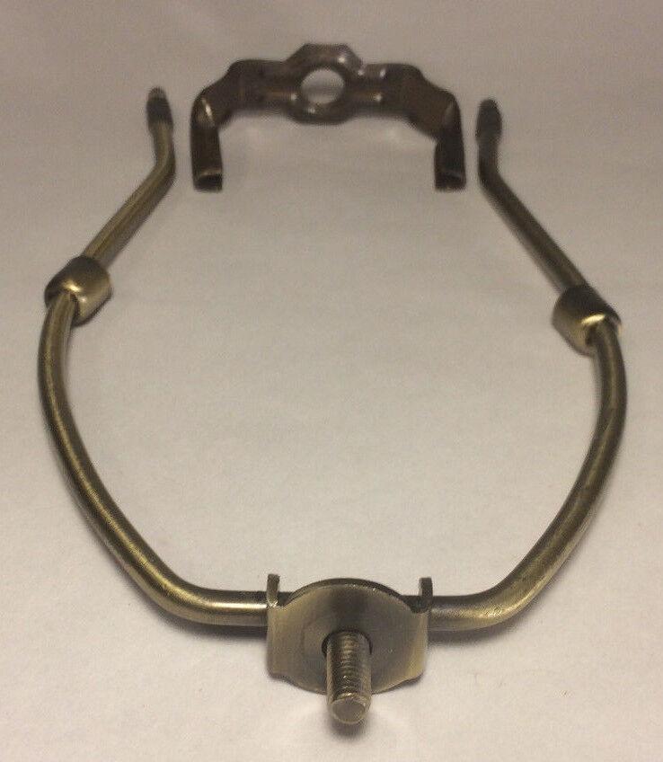 7" Heavy Antique Finish Brass Lamp HARP Shade Holder + Base for Lamp Repair - Stone Door Lamps