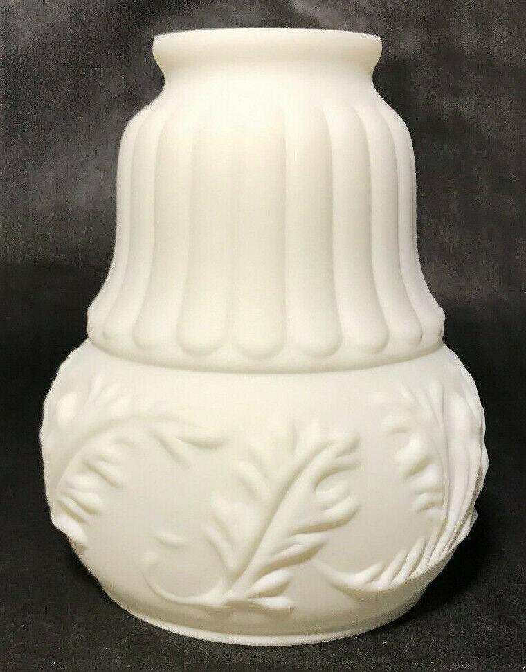 New Satin White Early Style Embossed Leaves Fixture Shade, 2 1/4" Fitter, #FS406 - Stone Door Lamps