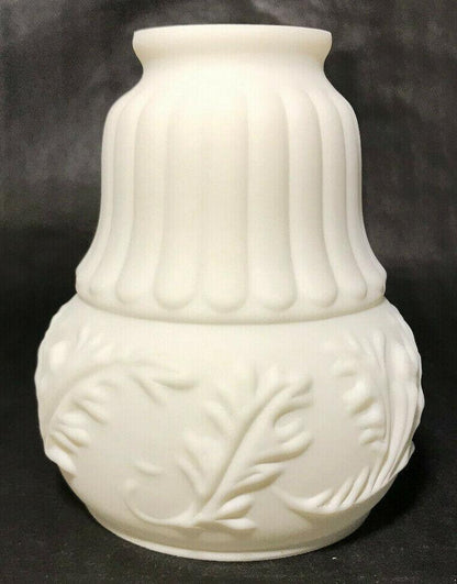 New Satin White Early Style Embossed Leaves Fixture Shade, 2 1/4" Fitter, #FS406 - Stone Door Lamps
