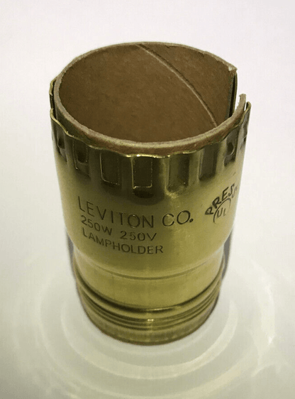 New Leviton Brand Brass Uno Socket Shell W/ One Slot, Electrolier Size, Polished - Stone Door Lamps
