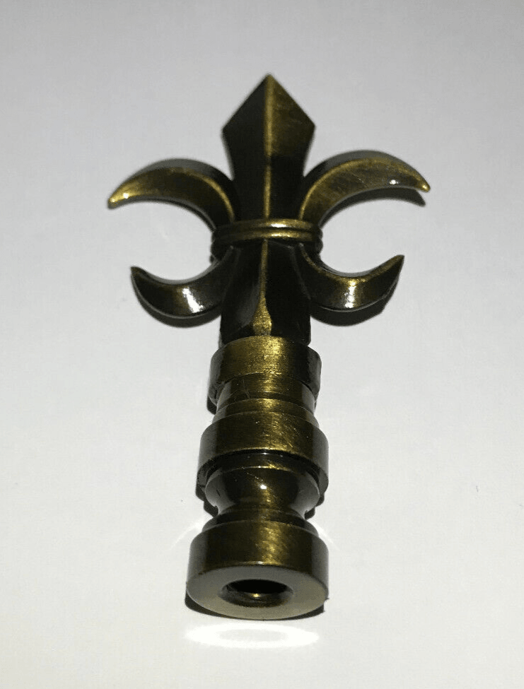 New 3" Cast Metal Fleur De Lis Design Lamp Finial, Antique Brass Finish, 1/4 - 27 - Stone Door Lamps