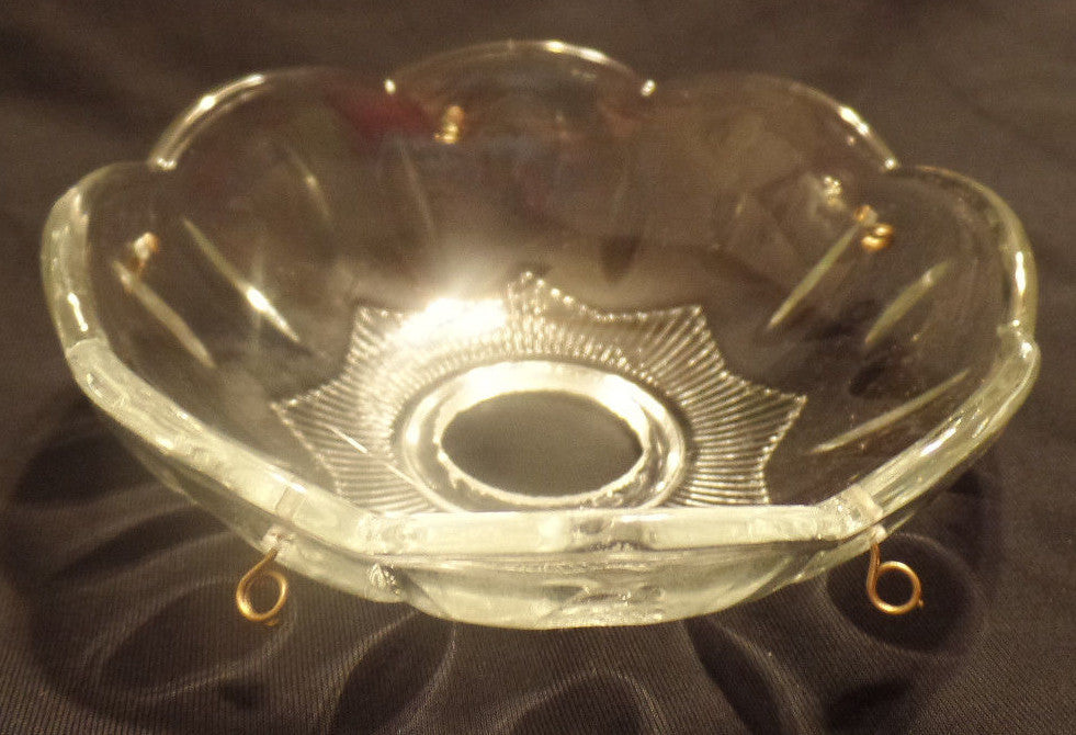 NEW 4" Pressed Glass Round Lamp Prism Chandelier Bobeche w/ 5 Brass Pins #BB902