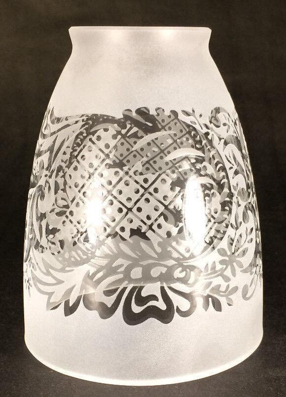 New 2 1/4" Fitter, 5" Ht. Venicia Satin Etched Fixture Shade With Clear Filigree - Stone Door Lamps