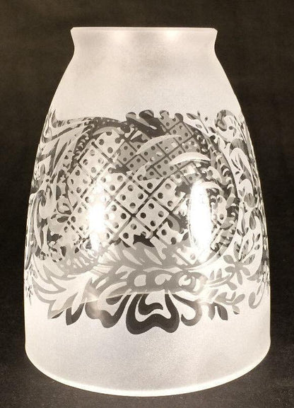 New 2 1/4" Fitter, 5" Ht. Venicia Satin Etched Fixture Shade With Clear Filigree - Stone Door Lamps