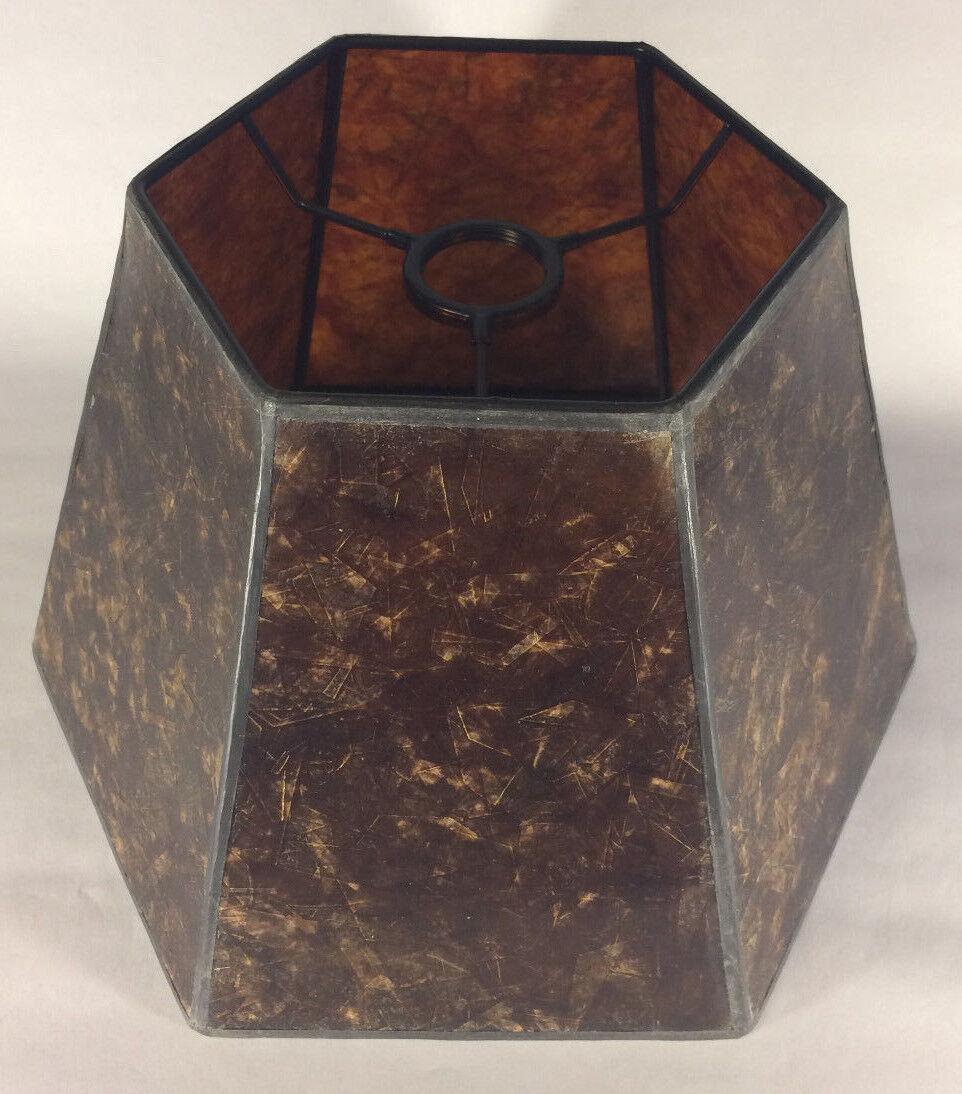 7" x 12" x 7 1/2" Antique Amber Hexagon Style Mica UNO Bridge Floor Lamp Shade - Stone Door Lamps