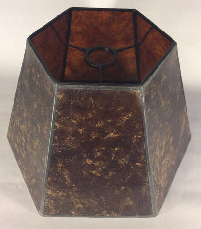 7" x 12" x 7 1/2" Antique Amber Hexagon Style Mica UNO Bridge Floor Lamp Shade - Stone Door Lamps