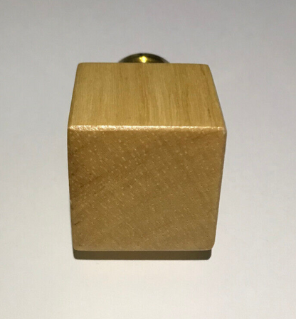 New 1 7/8" Wooden Cube Lamp Finial, Oak Finish, Brass Base, 1/4-27F Tap, #LF263