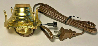 New Solid Brass #2 Queen Anne Electric Lamp Burner With 6 ft. Brown Cord #EB211 - Stone Door Lamps