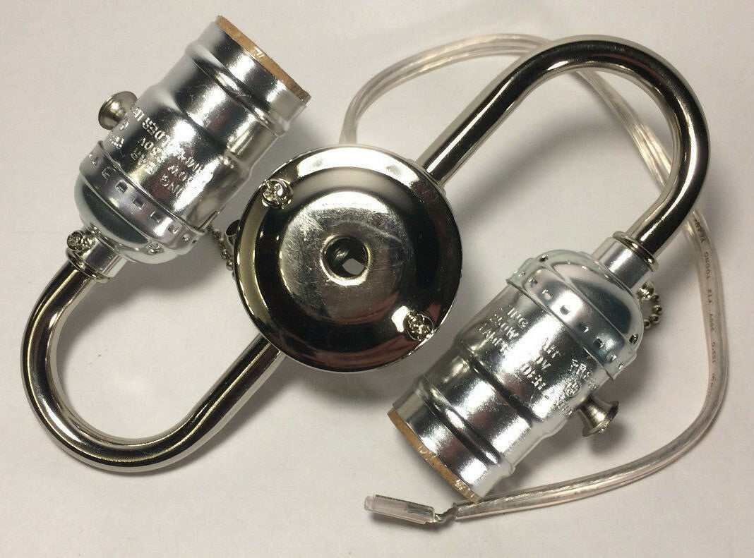 New Wired S-Type 2-Light Lamp Cluster w/ Pull Chain Sockets, Nickel Finish #412N