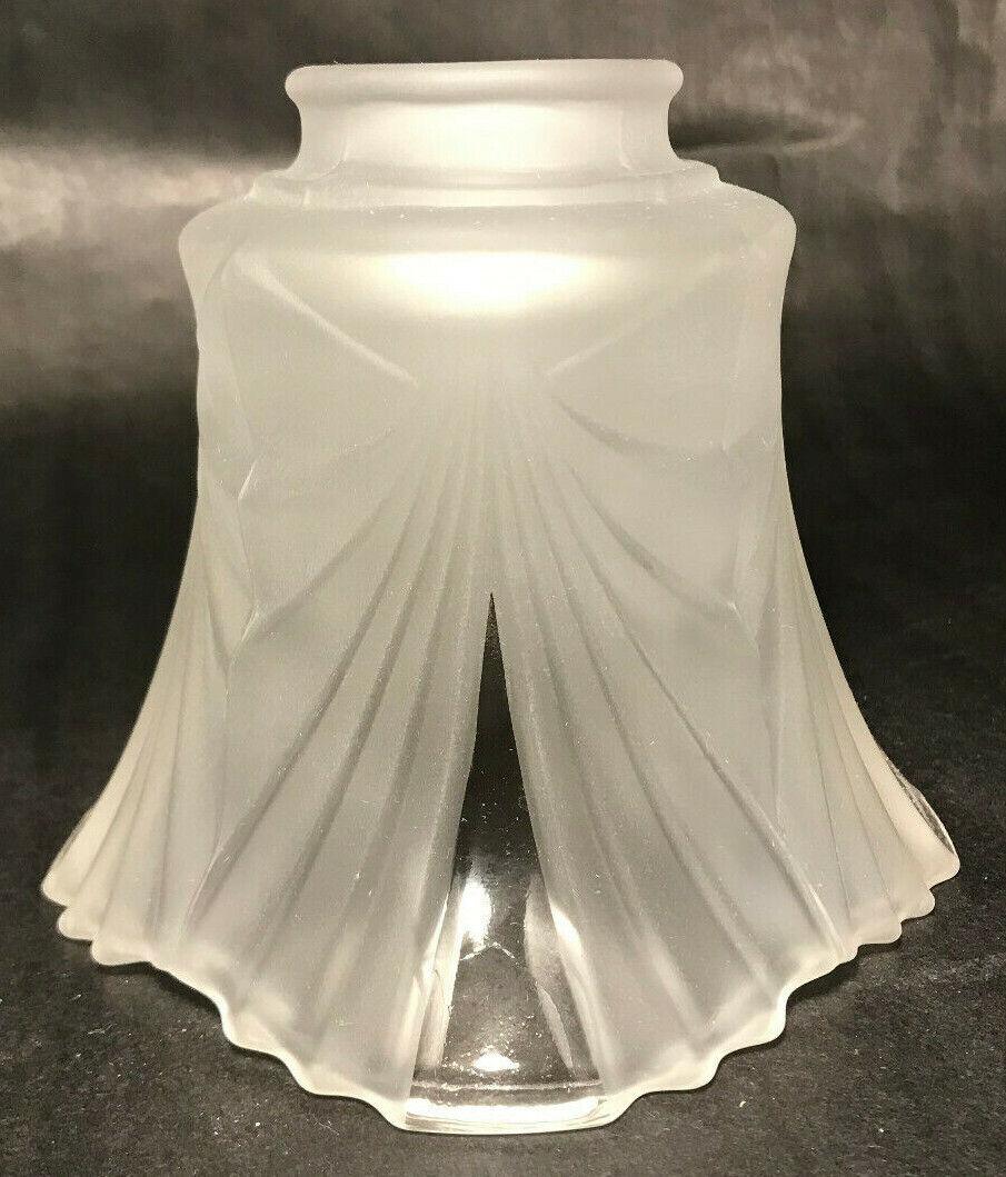 New Paneled Art Deco Crystal Etched Fixture Shade, Clear Panels, 2 1/4" Fitter - Stone Door Lamps