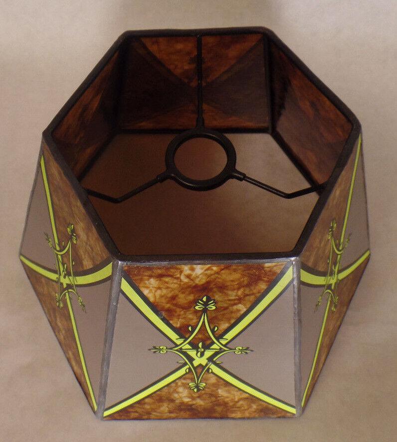 7"x12"x7 1/2" Decorated Antique Amber Hexagon Style Mica UNO Floor Lamp Shade 