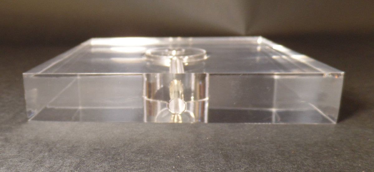 4 1/2" Diameter Clear Square Acrylic Lamp Base w/ Center Hole & Side Outlet #288