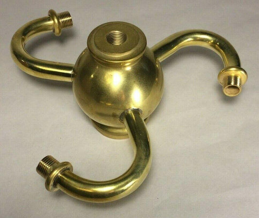 New 3 Spiral Arm Heavy Unfinished Brass Lamp Cluster, 5" Across 1/8F #LC459U