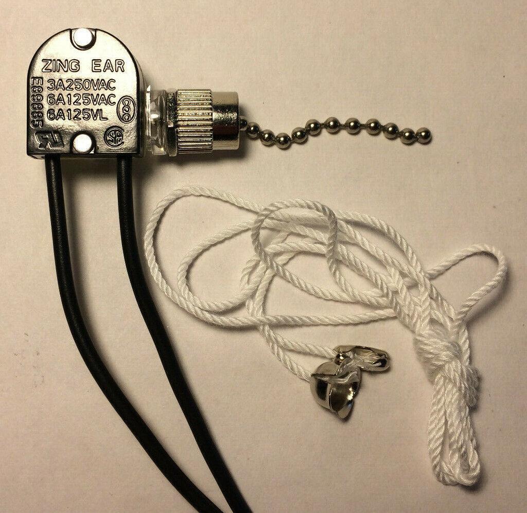 New Nickel Pull Chain On/Off Canopy Switch, 6" Long Wire Leads #CS405N - Stone Door Lamps
