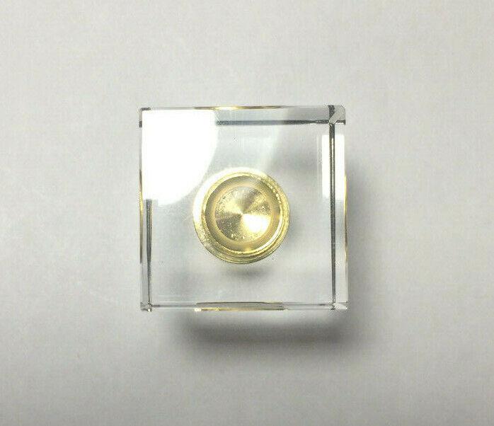 New Clear Crystal Cube Lamp Harp Finial, Brass Base, 1 3/4" ht., 1/4 - 27 #LF090P - Stone Door Lamps