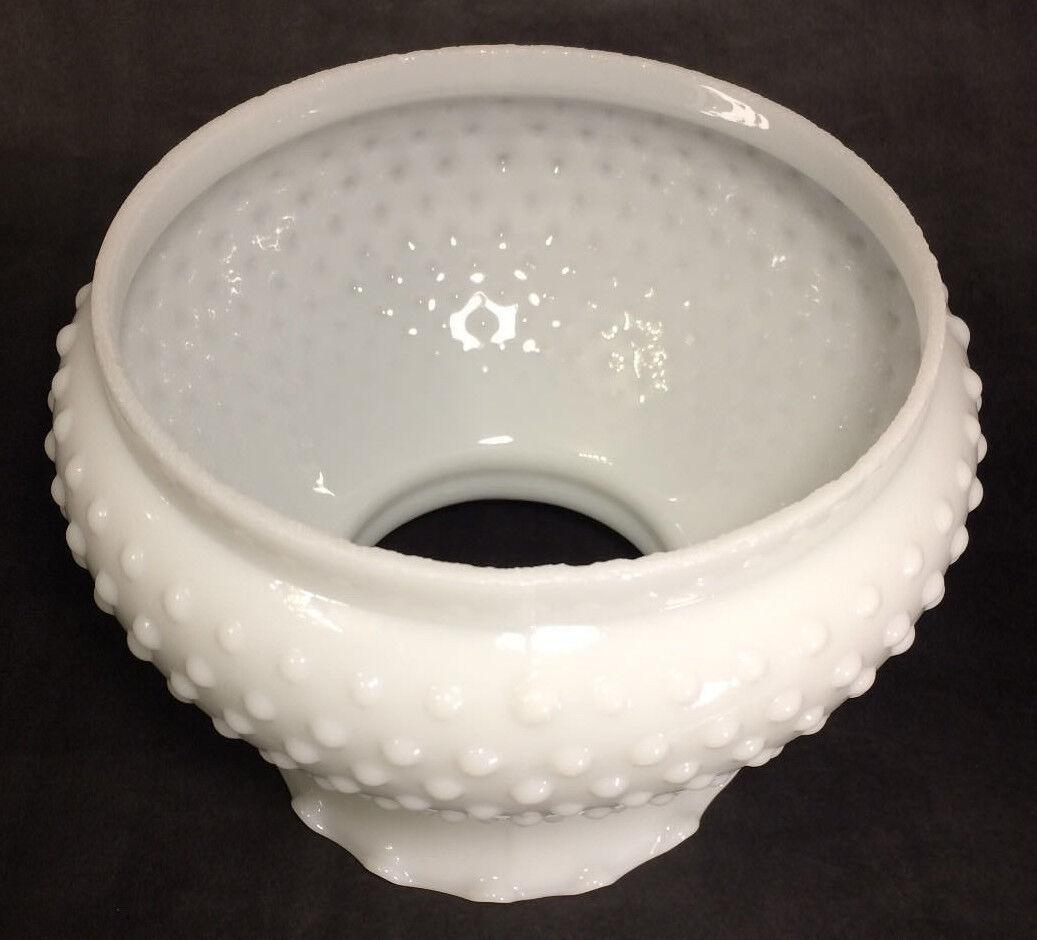 New 7" Cased Opal White Glass Hobnail Student Lamp Shade, Crimped Top #7S612C