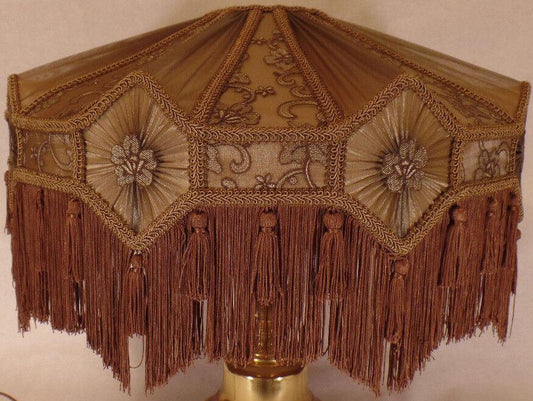 Poly-Blend Fabric Mocha Brown Victorian Floor Lamp Shade w/ Fringe, Tassels 807A